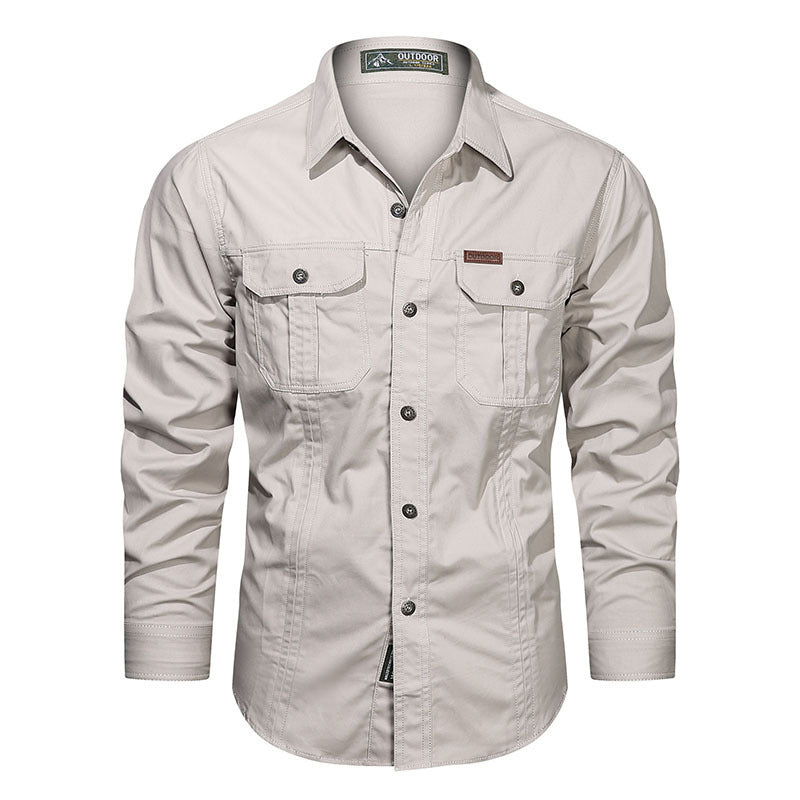 Mens Casual Military Shirt Versatile Style Epaulets Button Down Classic Fit For Everyday Wear