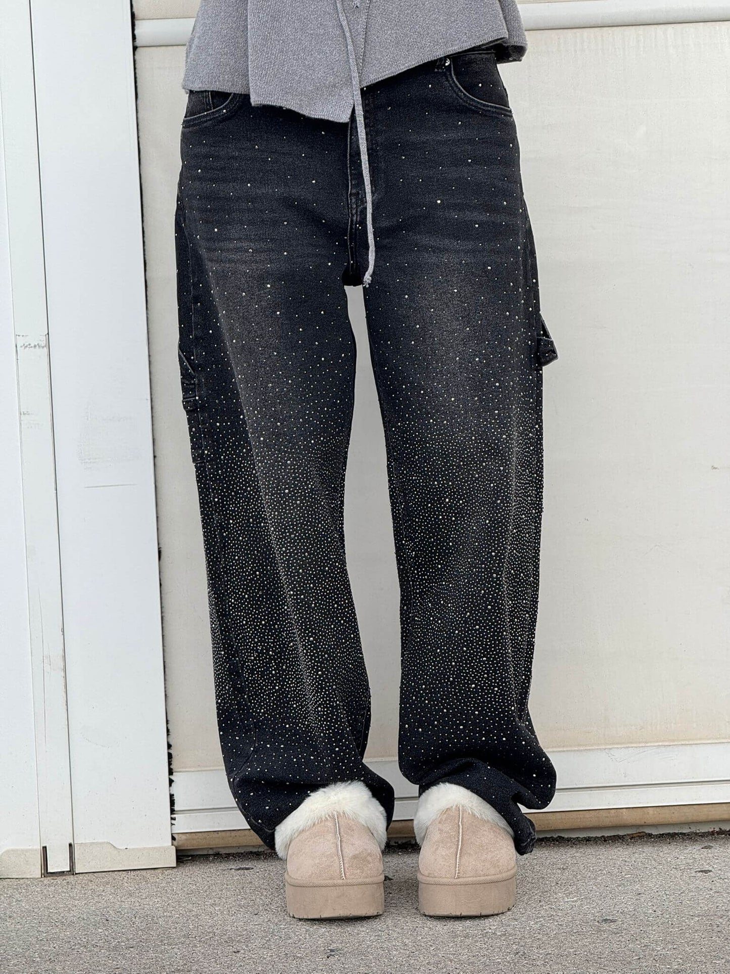 May Fashion Pants Relaxed Fit With Shiny Finishes And Rhinestone Detail For Trendy Women