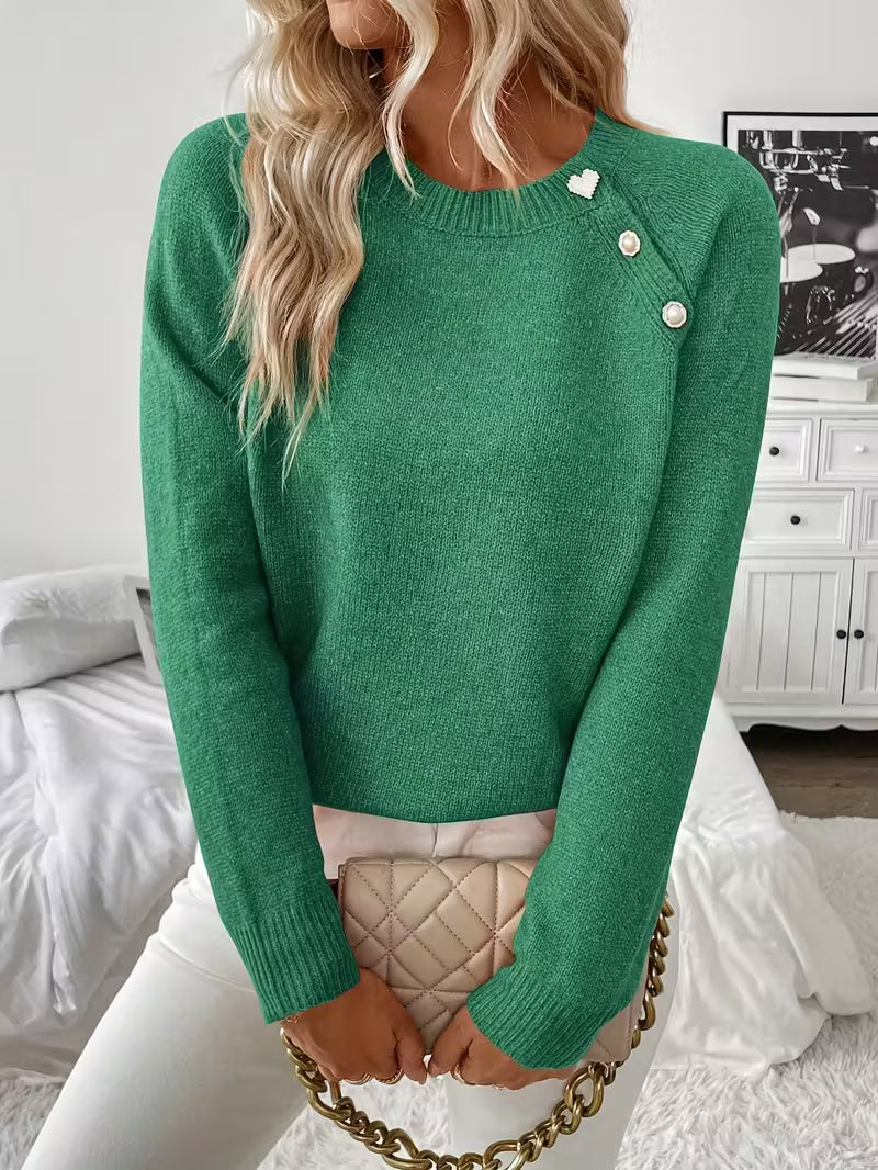 Women's Long Sleeve Sweater with Knitted Design and Versatile Style