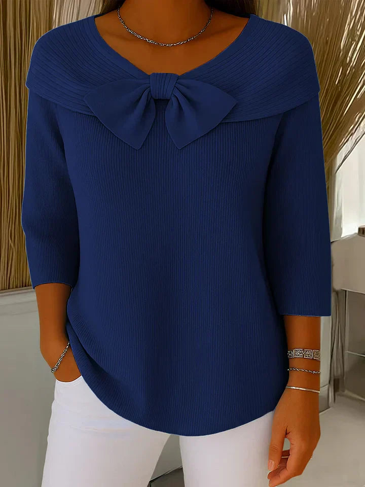 Women's Sweater with Bow Detail and Round Neckline