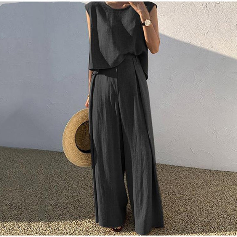 Nadia Elegant Summer Ensemble for Women Wide Leg Pants Set Soft Breathable Fabric Loose Fit
