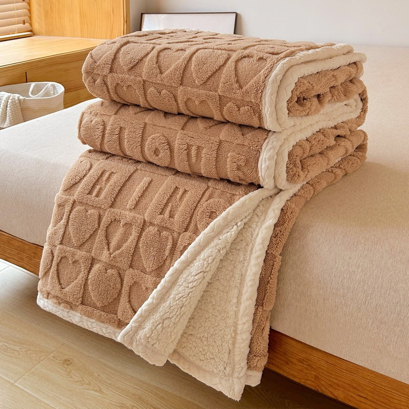 Embossed Sherpa Blanket Plush Reversible Design Ultra Soft Cozy Throw For Living Room And Bedroom