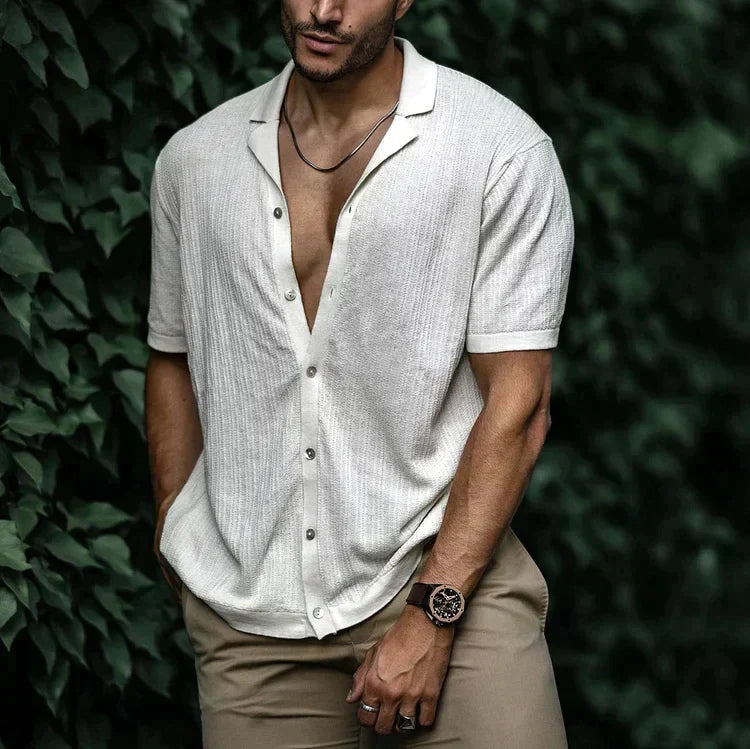Men's Textured Button-Up Shirt Short Sleeve For Summer Style And Easy Everyday Wear Relaxed Fit