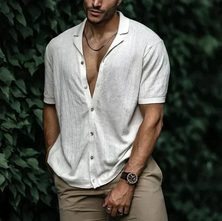 Mens Short Sleeve Shirt Lightweight Breathable Fabric Button Closure Relaxed Fit Casual Summer