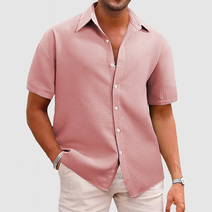 Men's Waffle Short Sleeve Shirt Relaxed Fit With Soft Textured Fabric For All Day Comfort