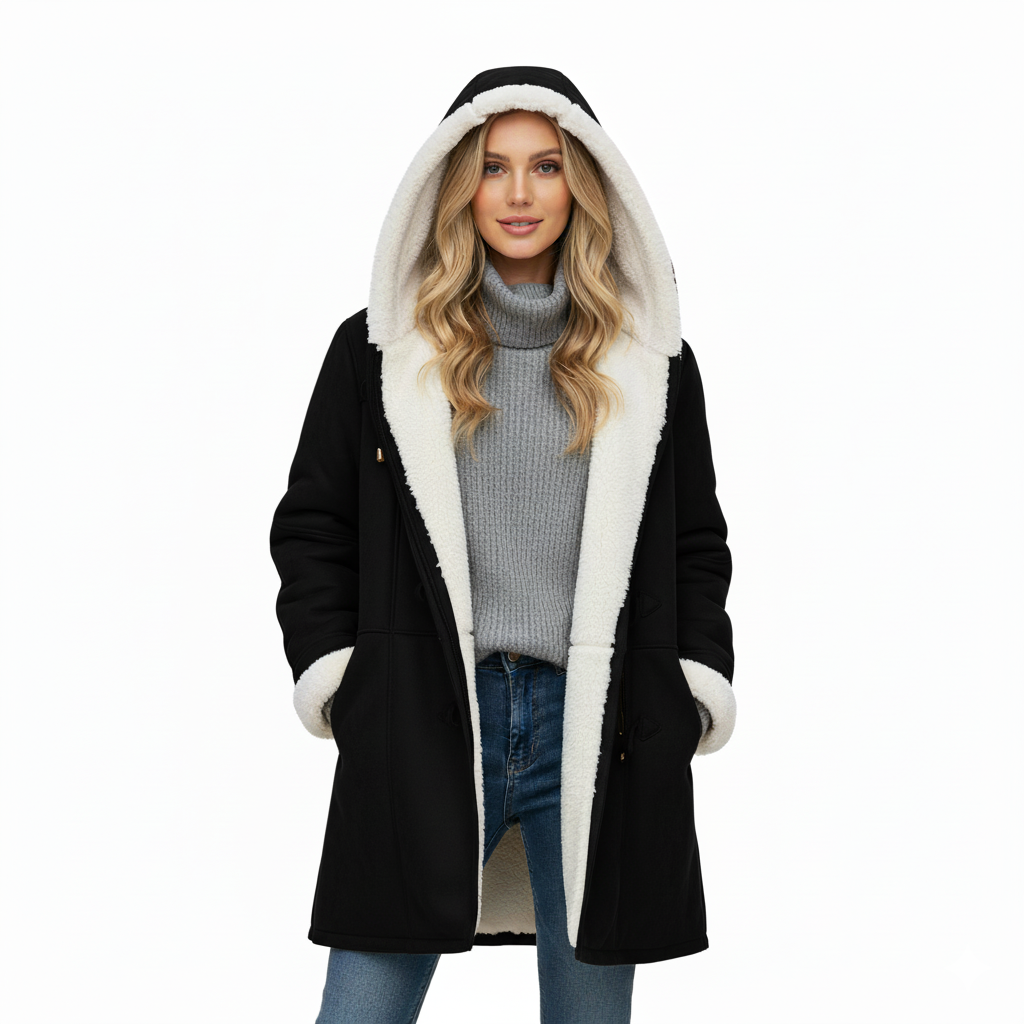 Comfort Hooded Coat for Women – Warm Mid-Length Toggle Jacket