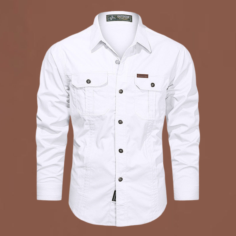 Mens Casual Military Shirt Versatile Style Epaulets Button Down Classic Fit For Everyday Wear