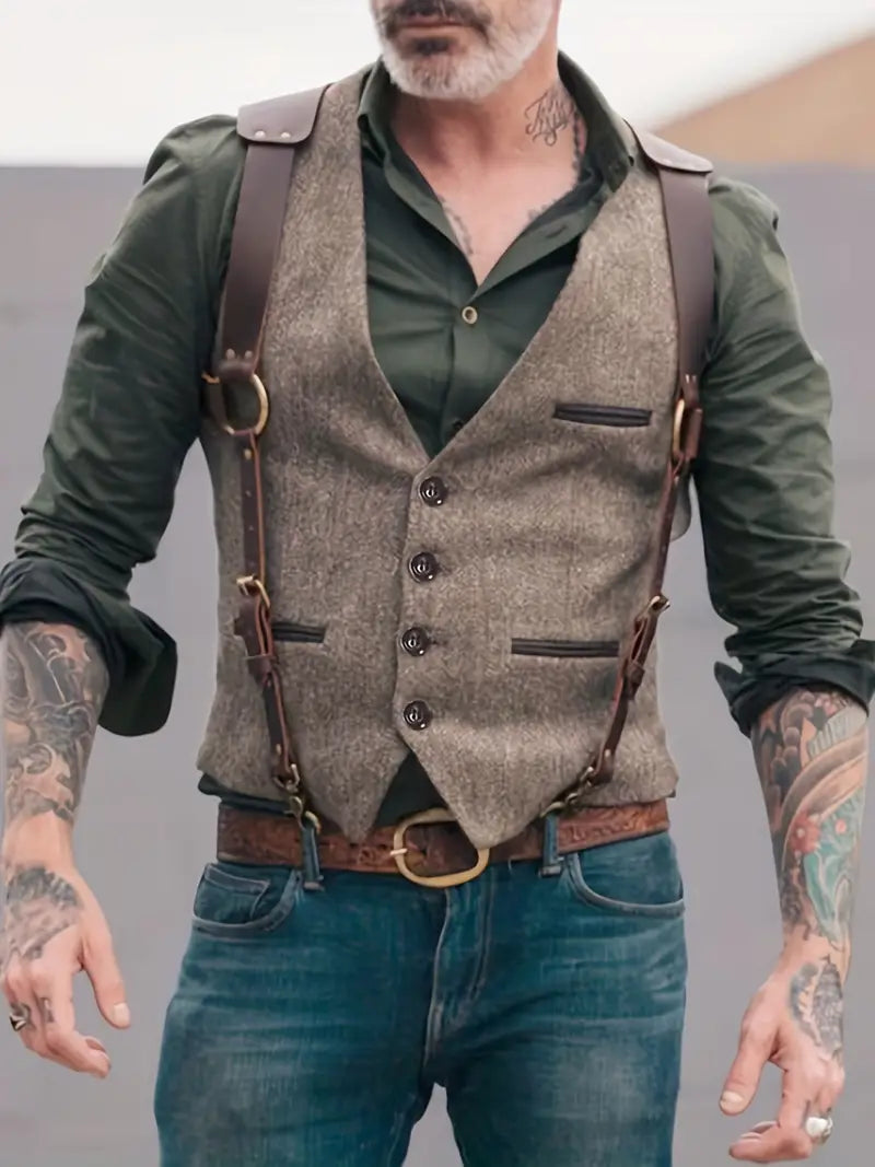 Dale Men's Classic Western Style Suede Look Vest For Rugged Cowboy Fashion And Comfort