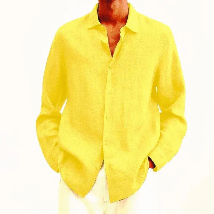 Mens Lightweight Linen Shirt Classic Fit Long Sleeve With Button Closure Breathable Summer Everyday Style