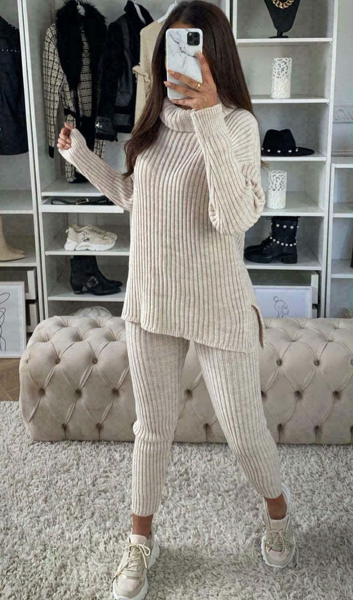Loungewear Set For Women Super Soft Knit Fabric With Chunky Polo Collar Top And Matching Leggings For Ultimate Comfort