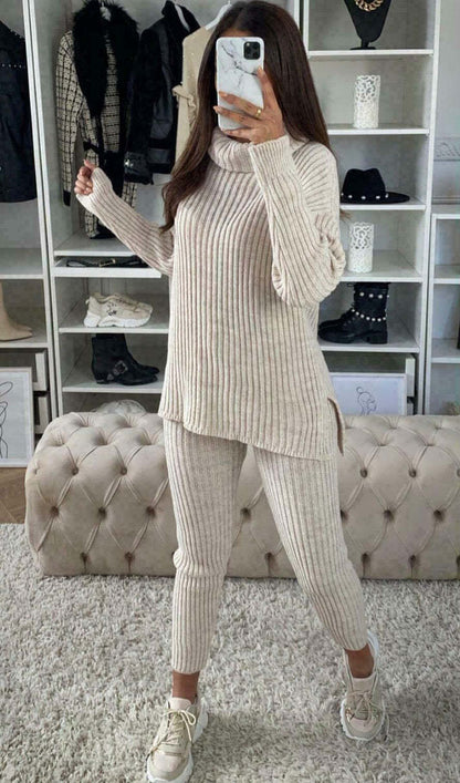 Loungewear Set For Women Super Soft Knit Fabric With Chunky Polo Collar Top And Matching Leggings For Ultimate Comfort
