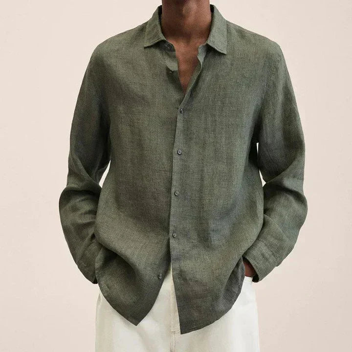 Mens Lightweight Linen Shirt Classic Fit Long Sleeve With Button Closure Breathable Summer Everyday Style