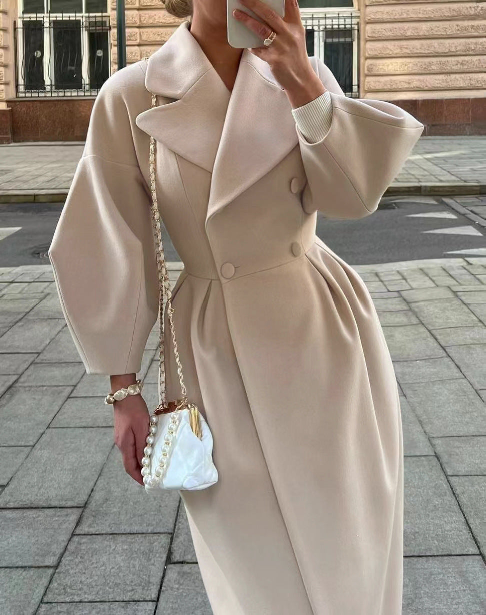 Elegant Vintage Long Coat With Dramatic Lantern Sleeves For Retro Women Statement Style