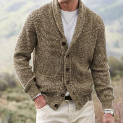 TrendAura Men's Shawl Collar Cardigan with Button Closure and Long Sleeve Front Pockets Knit Sweater
