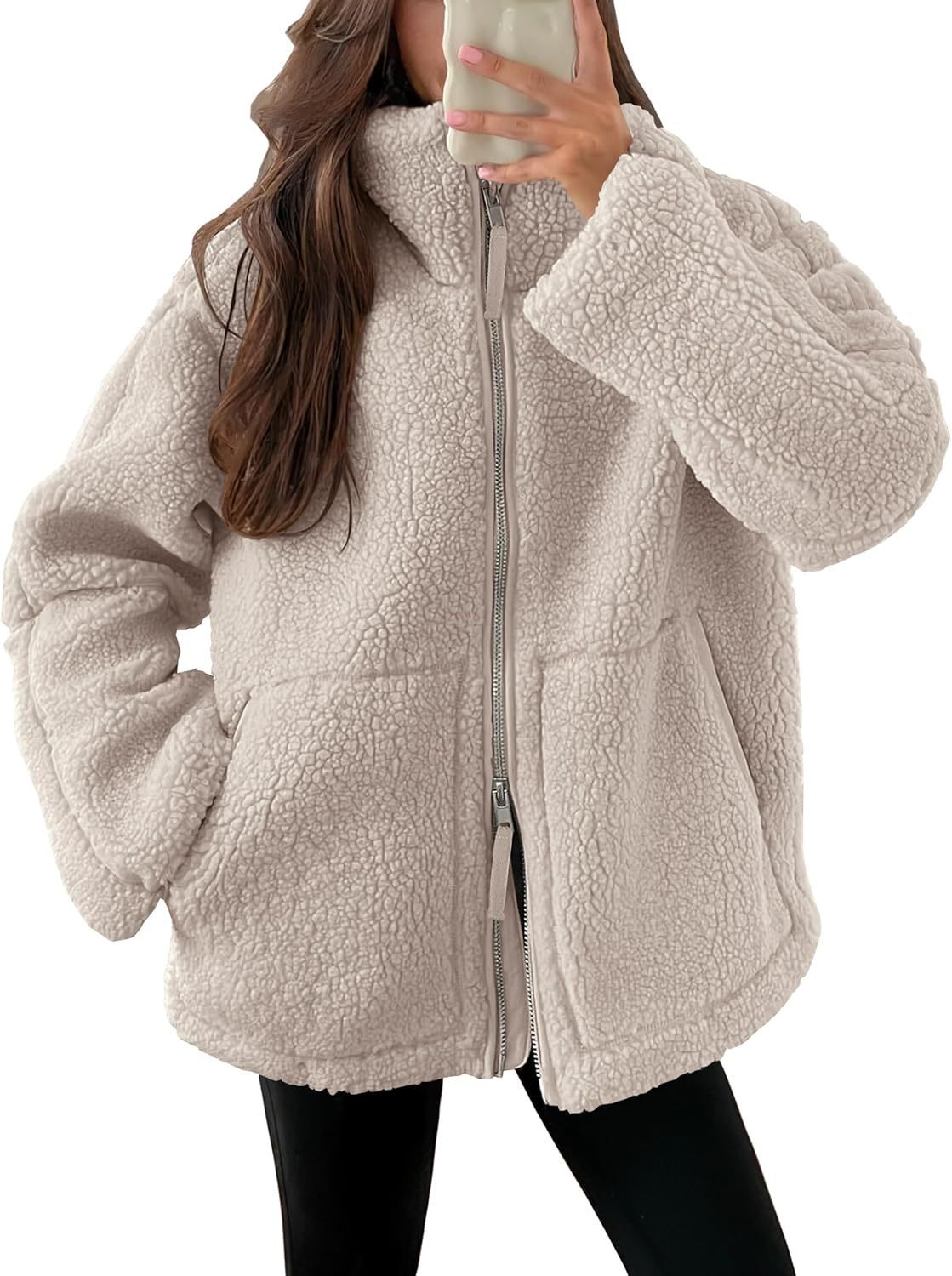 TrendAura Wool Blend Zip Up Jacket For Women Cozy Warmth In Modern Fit Winter Essential