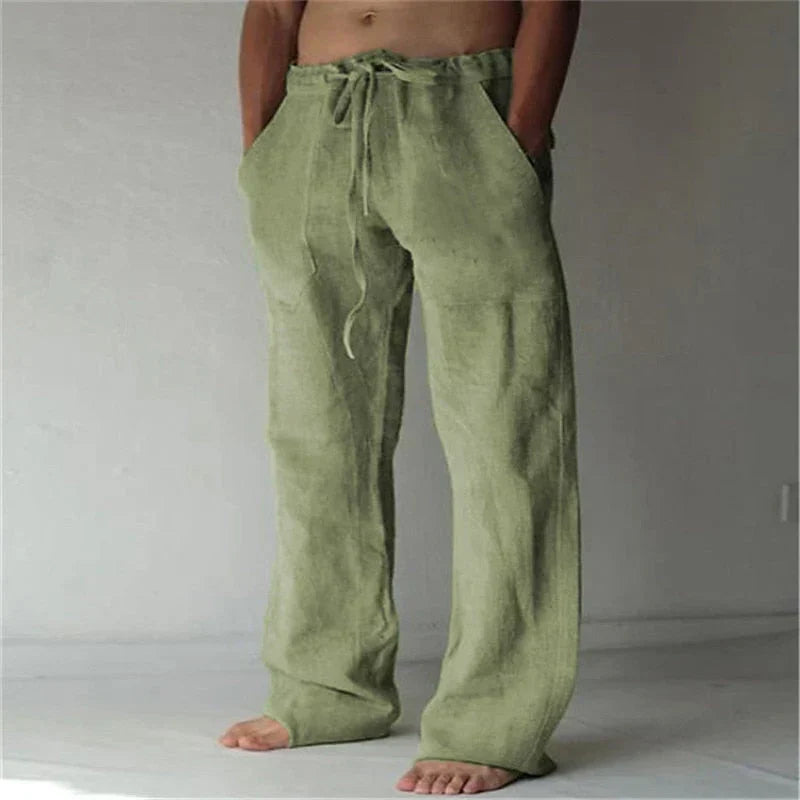 Men's Drawstring Wide Leg Trousers For Warm Weather Easy Movement Coastal Casual Style