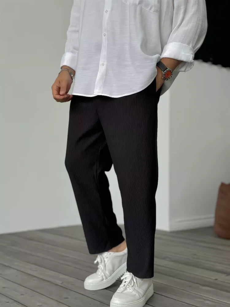 Mens Relaxed Ribbed Wide Leg Pants For Casual Comfort And Modern Style With All Day Soft Fabric