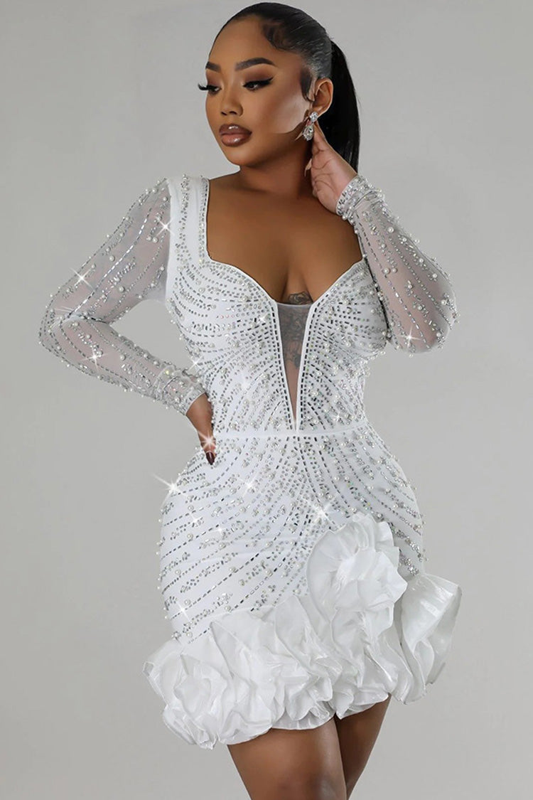 Kélia Mini Bodycon Dress With Crystal Embellishments And Deep V Neck For Elegant Evening Wear And Formal Parties