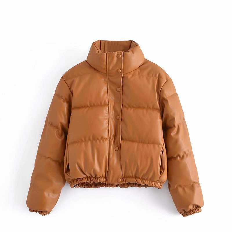 PUCette Short Padded Parka For Women Warm Cotton Filled PU Exterior Winter Coat Cozy Fit