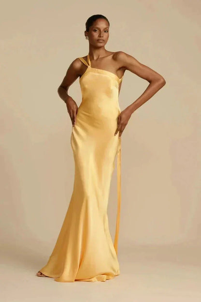 Indira Asymmetric Satin Evening Dress Sculpting Silhouette For Elegant Women At Formal Events