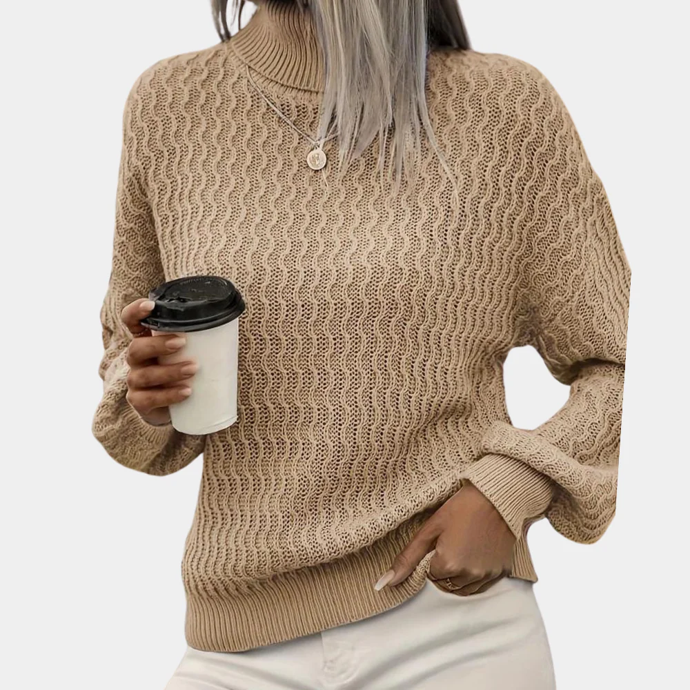 Knitted Turtleneck With Balloon Sleeves For Ladies Elegant Soft Knitted Fabric All Day Comfort Autumn Wardrobe Essential