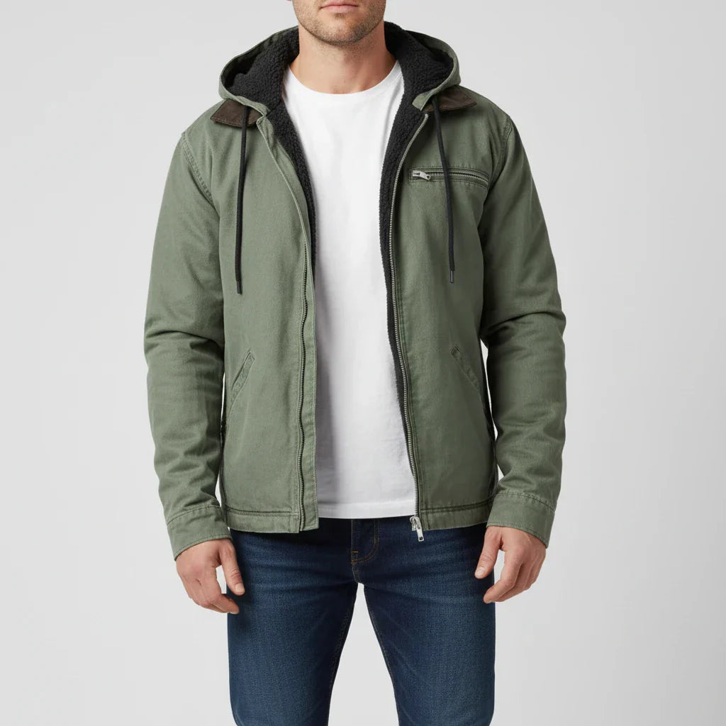 TrendAura Men's Hooded Full Zip Jacket With Chest Pocket Adjustable Drawstring Hood