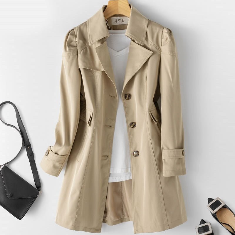 Women's Winter Trench Coat | Double Button & Notched Collar