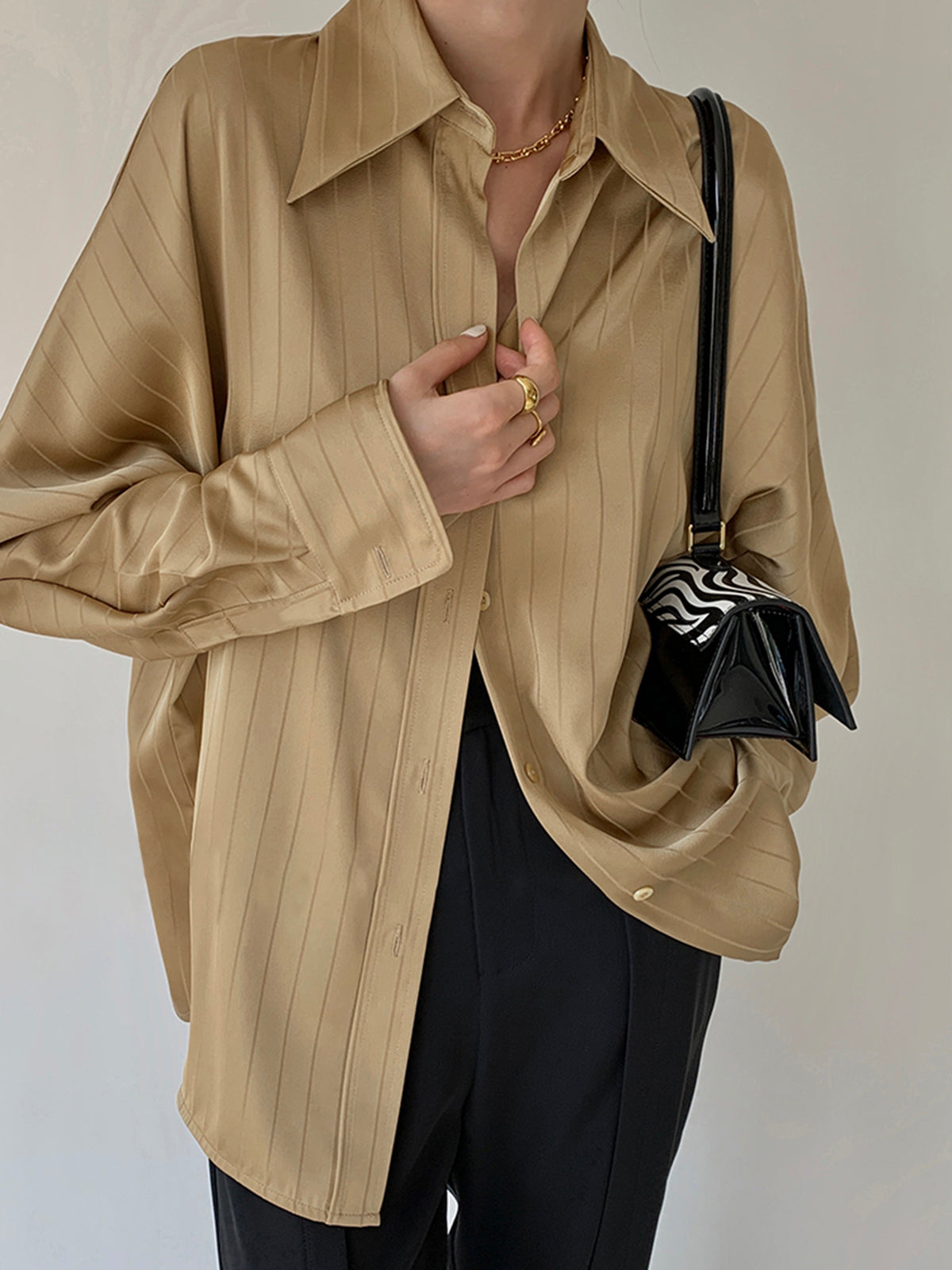 TrendAura Charlotte Oversized Button Up Collared Shirt - Elegant Thin Woven For Workwear And Smart Casual