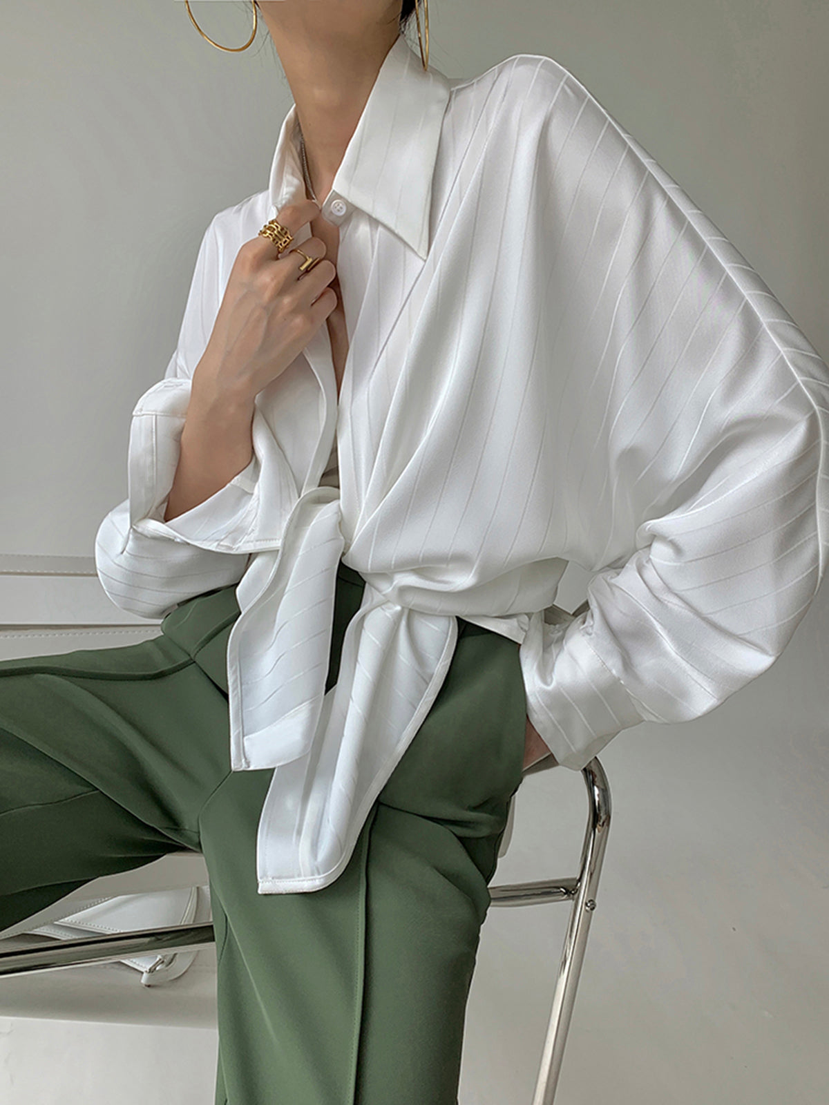TrendAura Charlotte Oversized Button Up Collared Shirt - Elegant Thin Woven For Workwear And Smart Casual