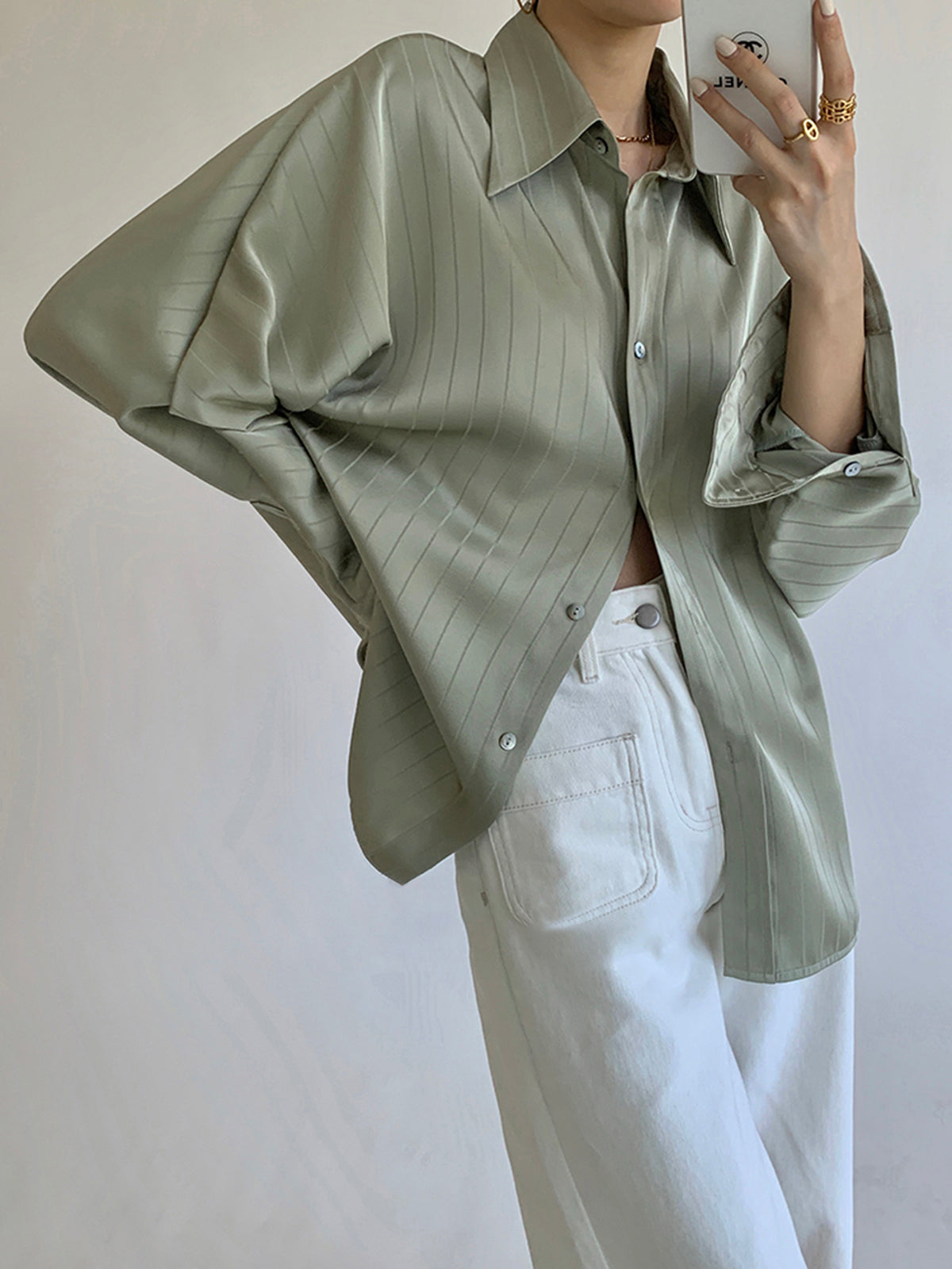 TrendAura Charlotte Oversized Button Up Collared Shirt - Elegant Thin Woven For Workwear And Smart Casual