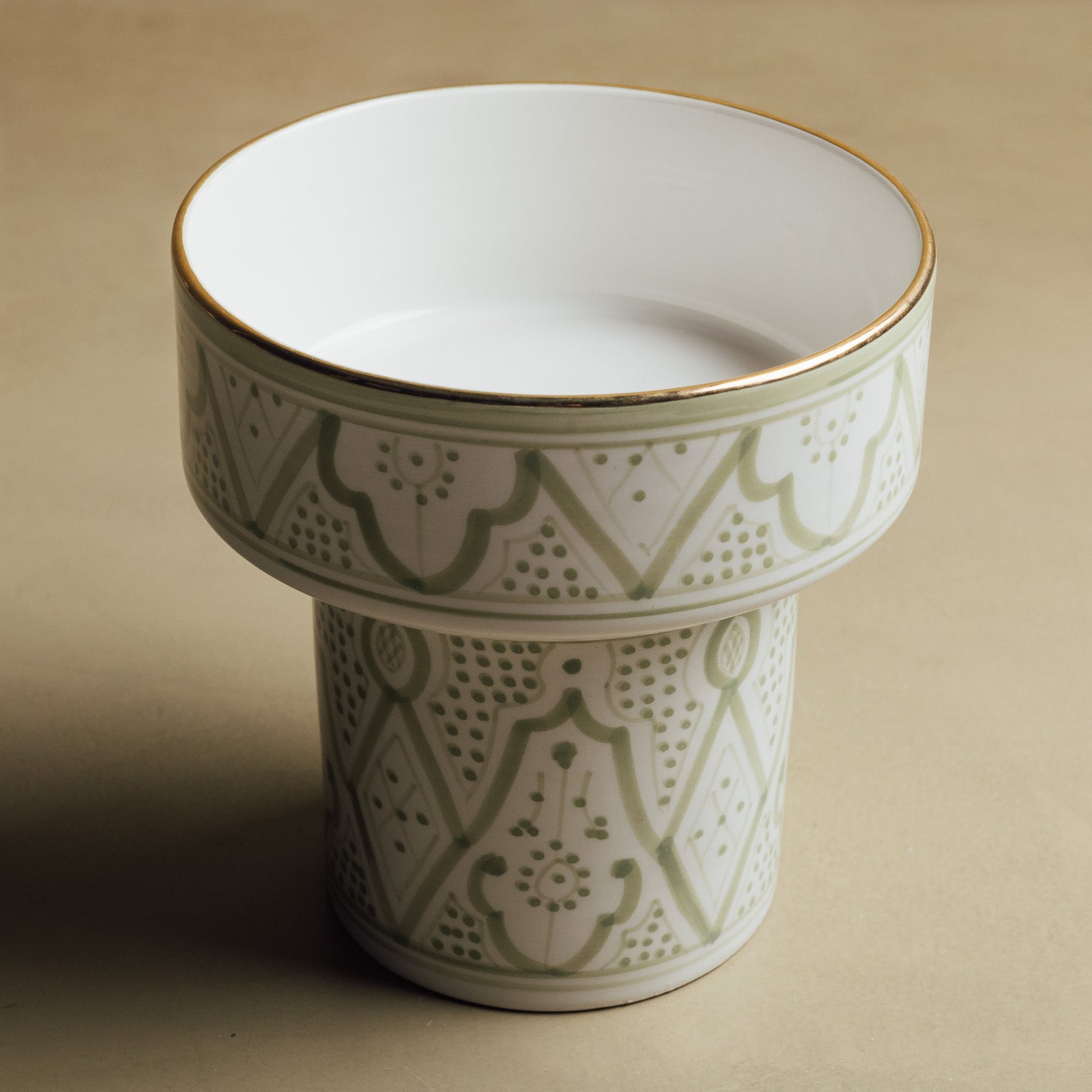 Fez Green Pedestal Bowl - Handcrafted with 12 Carat Gold Accents - TrendAura