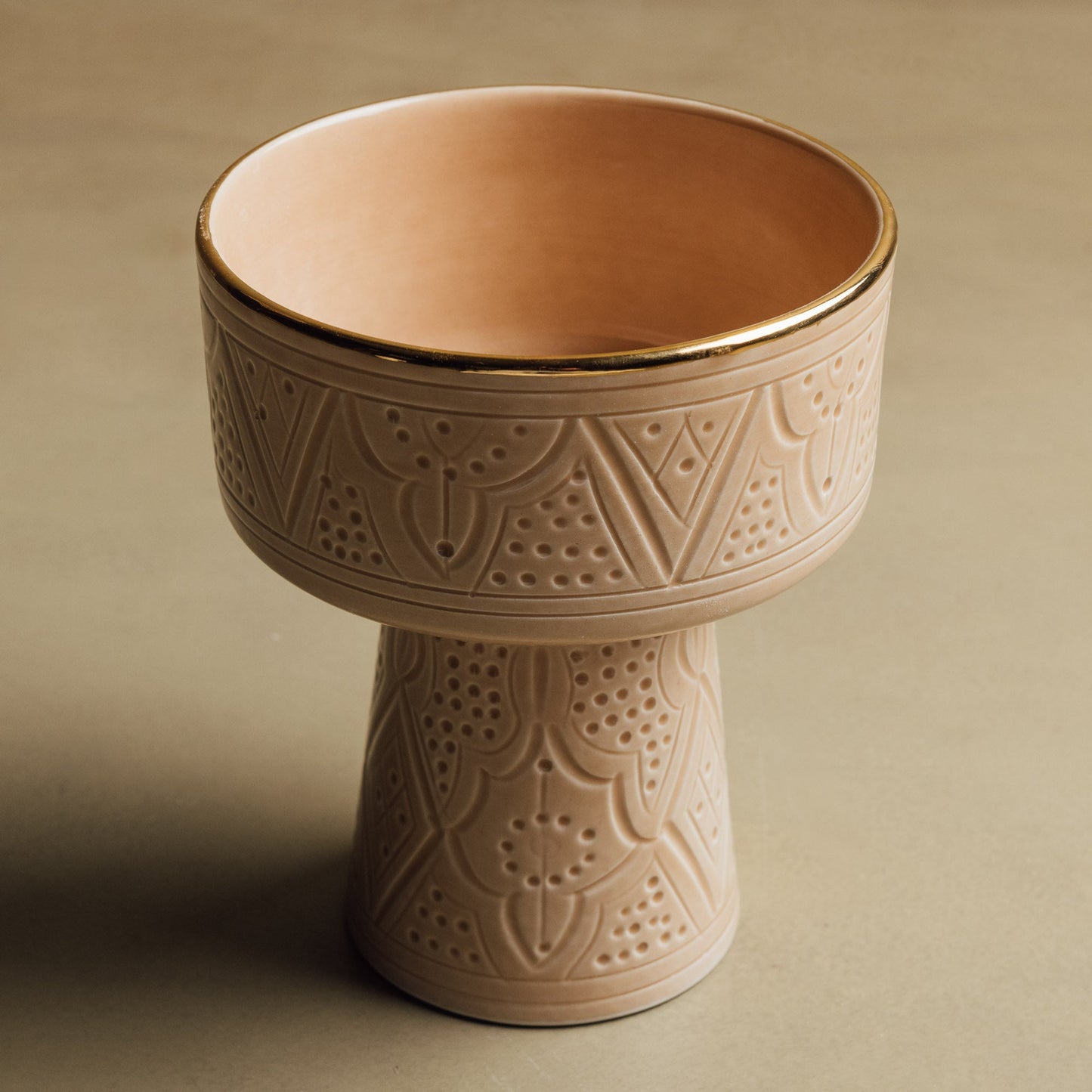 Zagora Sand Pedestal Bowl - Handcrafted with 12 Carat Gold Accents - TrendAura