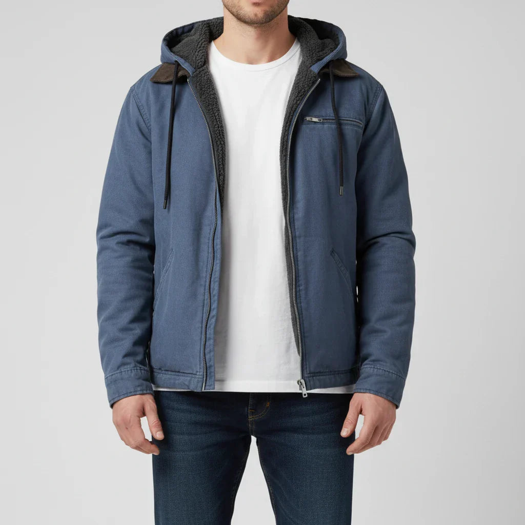TrendAura Men's Hooded Full Zip Jacket With Chest Pocket Adjustable Drawstring Hood
