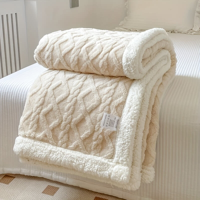 Contemporary Sherpa Fleece Throw With Diamond Texture For Cozy Luxurious Living Room Decor For Modern Homes