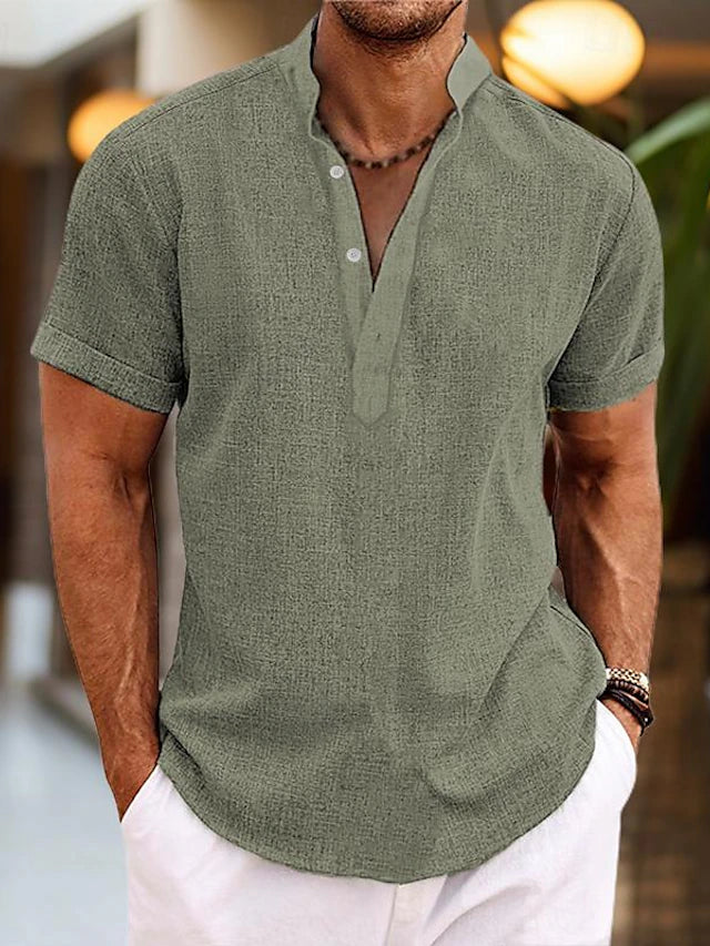 Silas Linen Shirt for Men - Breathable Summer Shirt with Henley Collar and Short Sleeves
