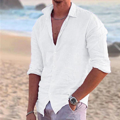 Linen Long-Sleeve Shirt For Men Breathable Lightweight Comfort Spring Summer Essential Wardrobe