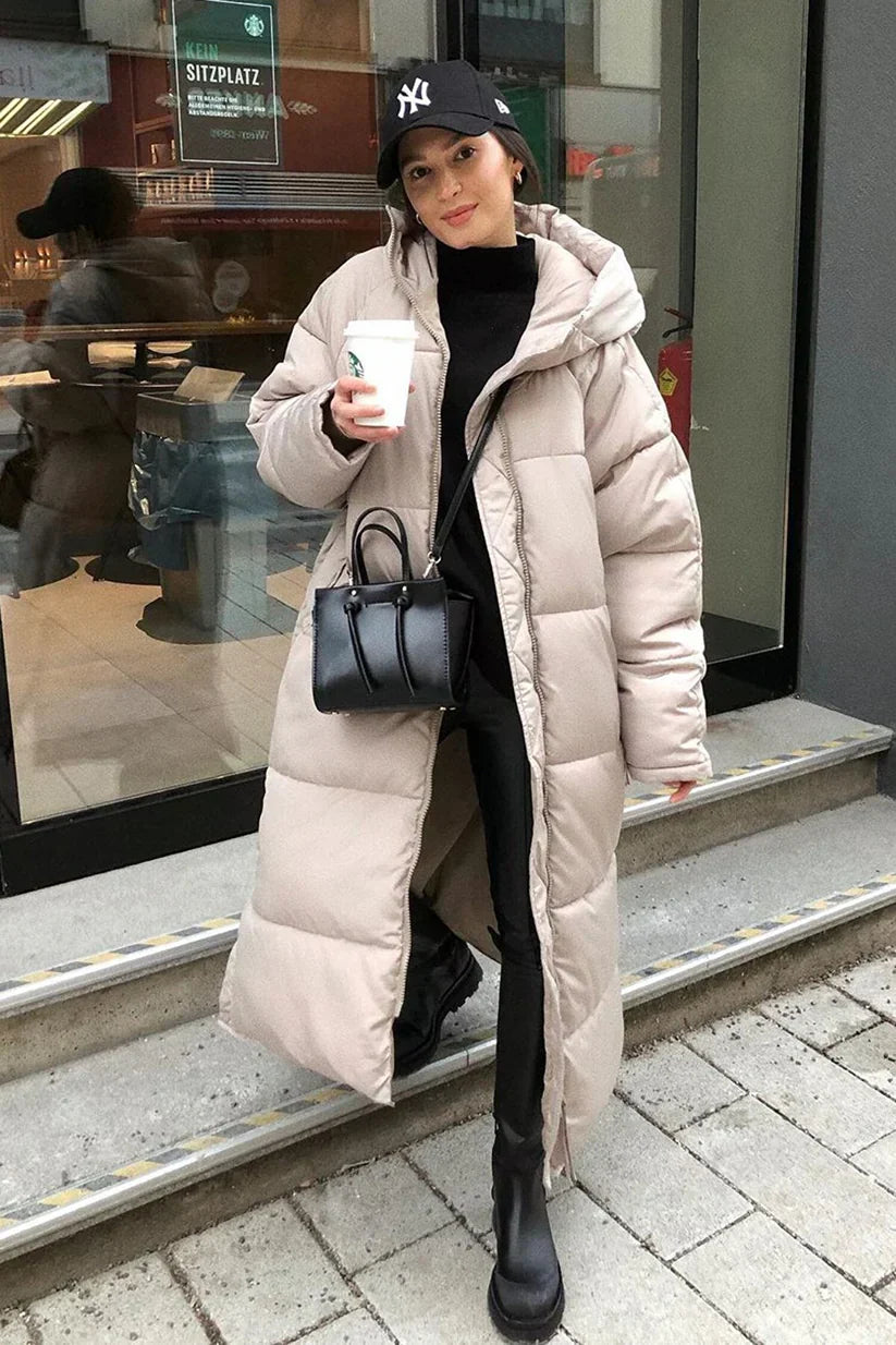 Léonie Long Women's Down Jacket With Hood Elegant Winter Warmth For Urban Women Today