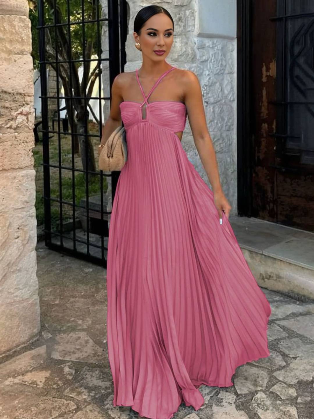 Lucia Pleated Strapless Dress With Crossed Back For Women Relaxed Summer Elegance