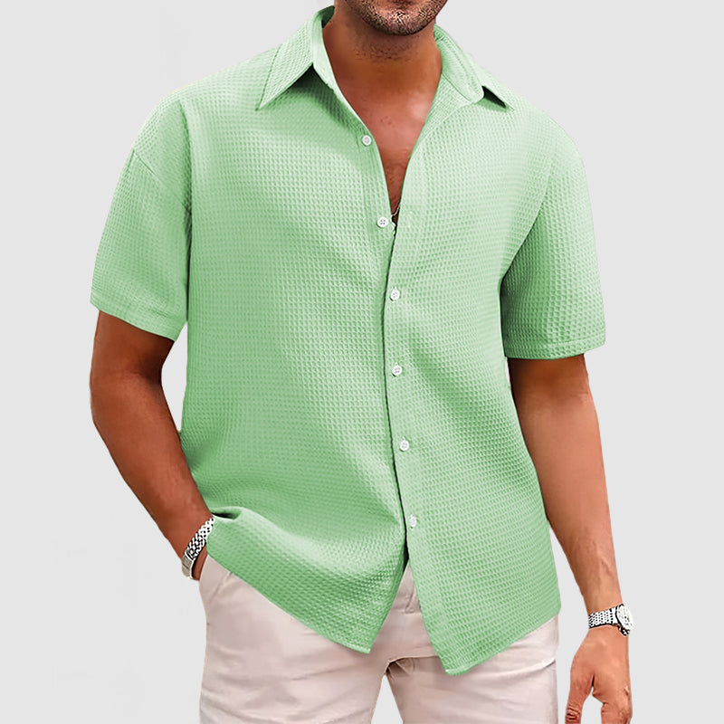 Men's Waffle Short Sleeve Shirt Relaxed Fit With Soft Textured Fabric For All Day Comfort