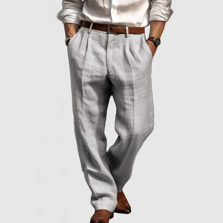 Straight casual pants for men in cotton and linen - Adriano