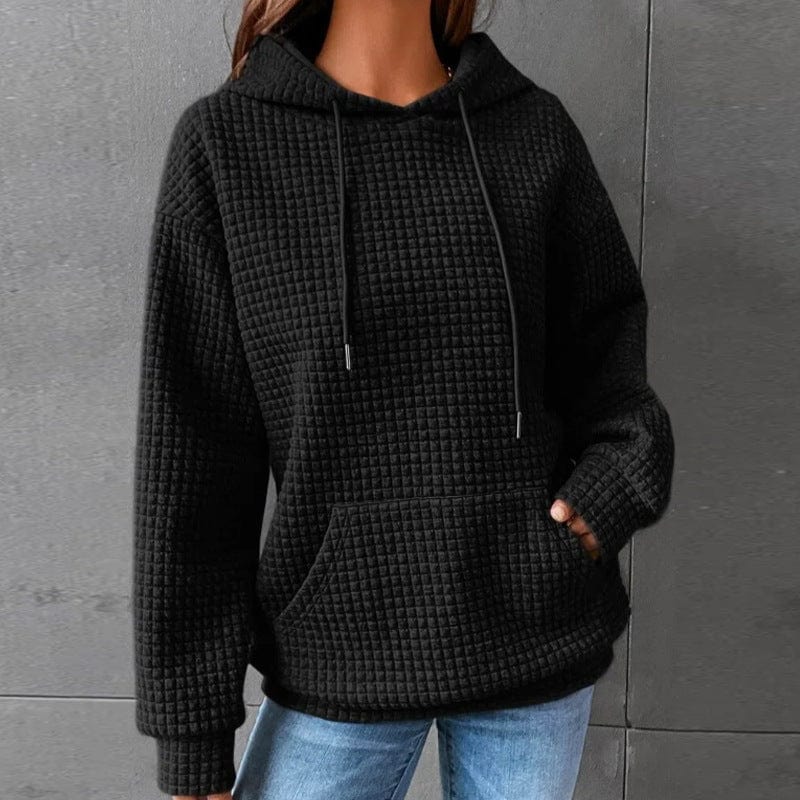 Women’s Quilted Hoodie – Relaxed Fit – Drawstring Hood – Kangaroo Pocket – Ribbed Trim