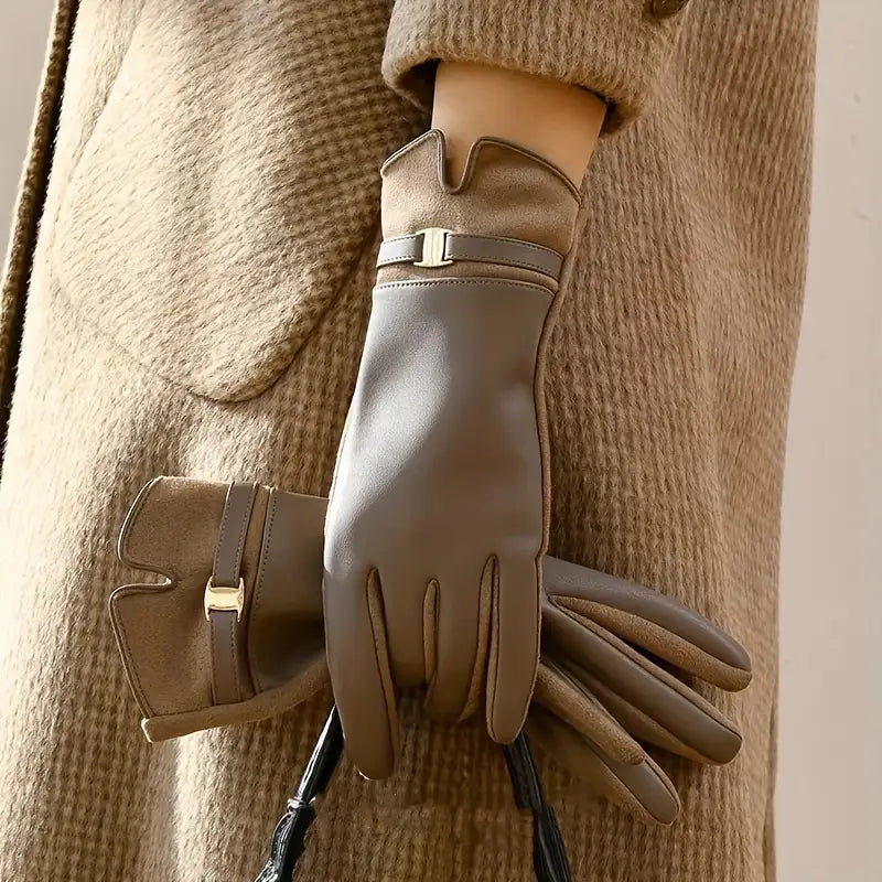 Lea Waterproof Synthetic Leather Gloves for Women Cozy Warmth Weatherproof Durable Winter Hand Protection