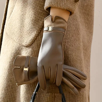 Lea Waterproof Synthetic Leather Gloves for Women Cozy Warmth Weatherproof Durable Winter Hand Protection