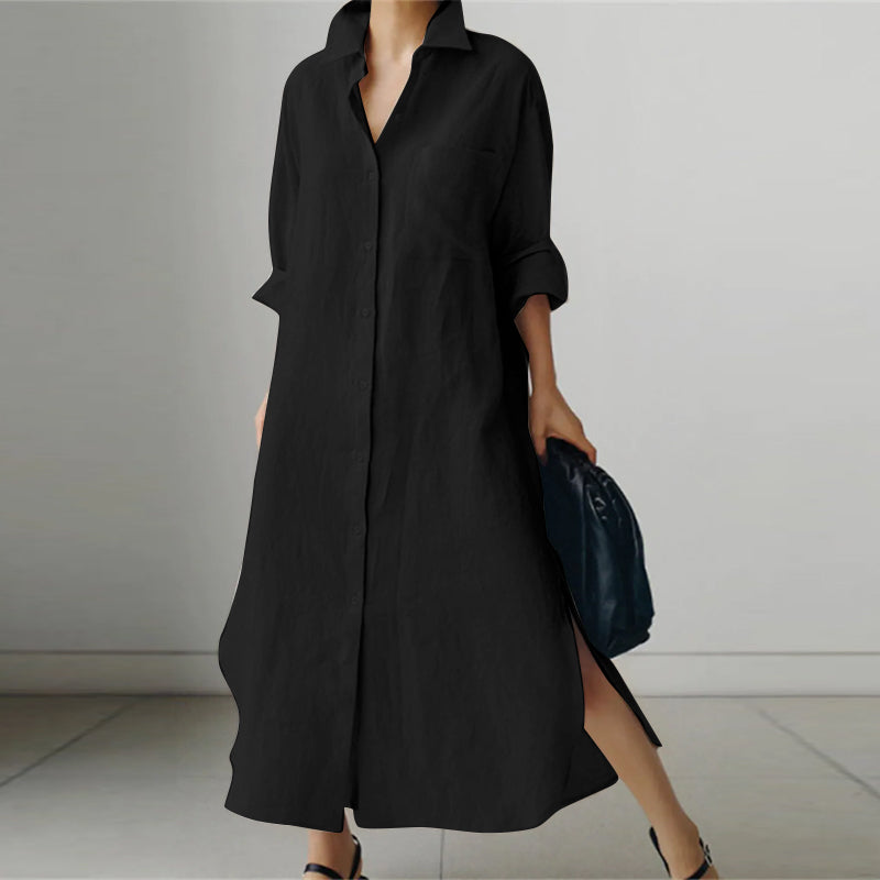 Olympe Midi Shirt Dress With Buttons For Women Timeless Structured Silhouette Versatile For Work And Beyond