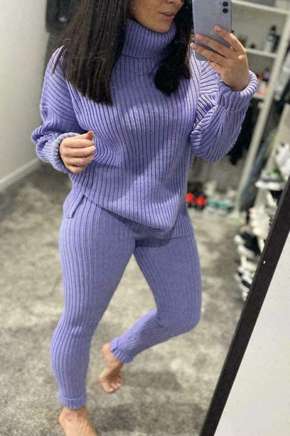 Loungewear Set For Women Super Soft Knit Fabric With Chunky Polo Collar Top And Matching Leggings For Ultimate Comfort