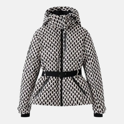 Farah | Women's Belted Winter Jacket — Graphic Elegance & Modern Warmth