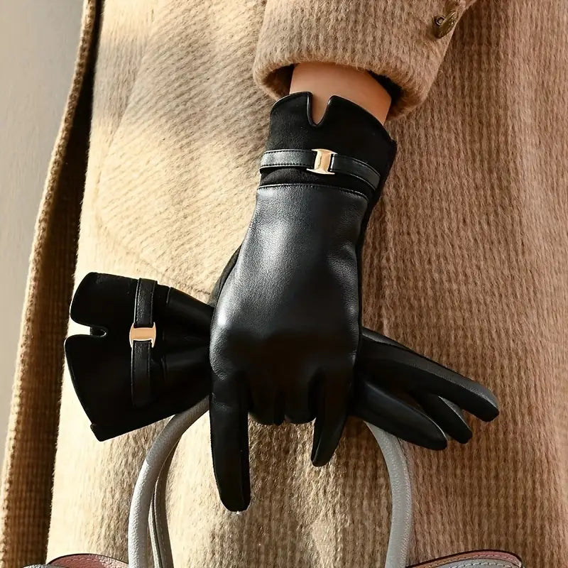 Lea Waterproof Synthetic Leather Gloves for Women Cozy Warmth Weatherproof Durable Winter Hand Protection