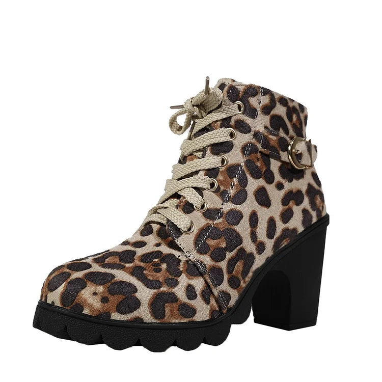 Lunvéra Womens Lace-Up Ankle Boots Waterproof PU Plush Lining Warm Comfort With Stable Square Heel