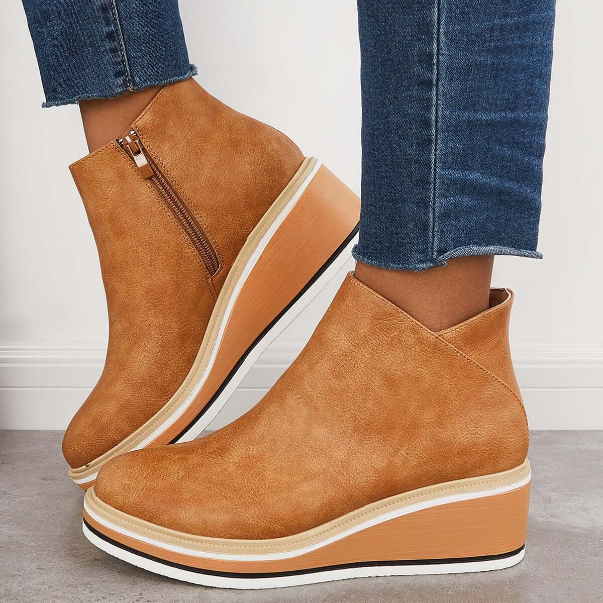 Malou Women Platform Ankle Boots With Side Zip For Elegant Comfort And Height All Day Style
