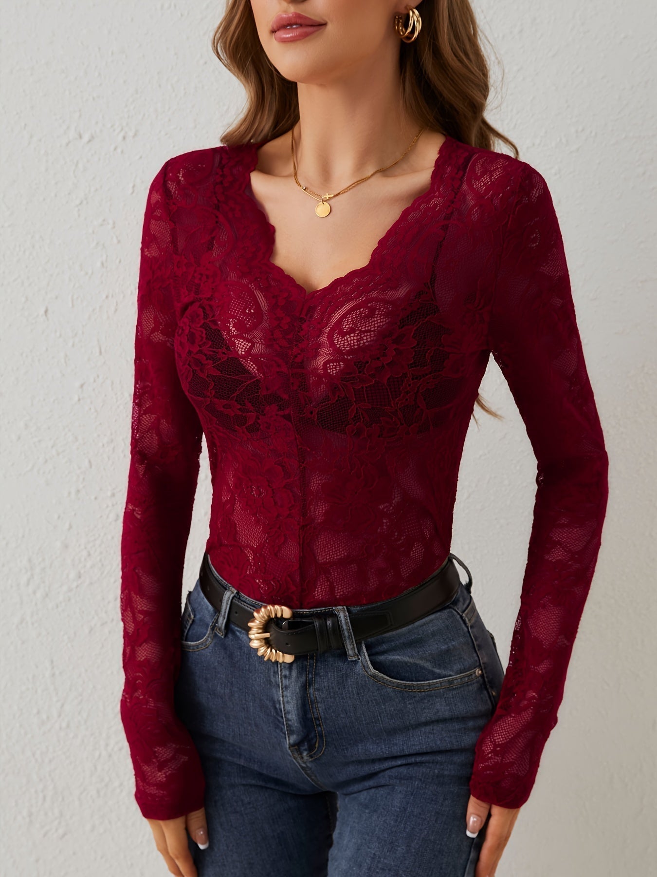 Krissy Lace Autumn Blouse For Women Elegant Comfort Chic Everyday Fall Fashion Essential